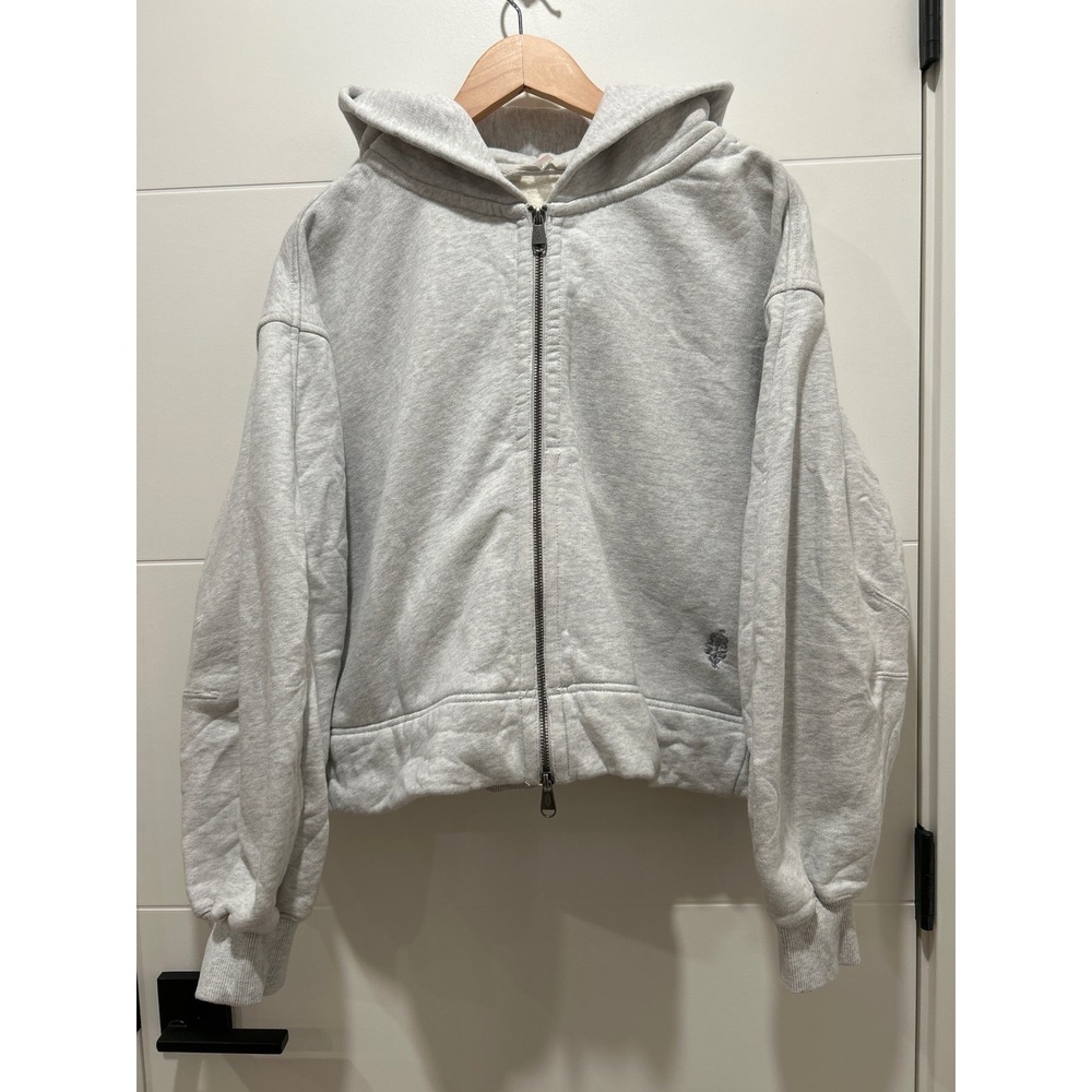 Free People Movement Work It Out Zip Up Hoodie Grey Heather Cropped Sweatshirt M